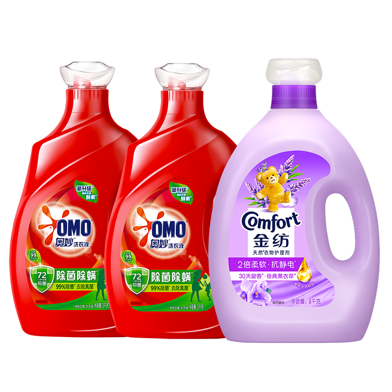 奥妙 除菌除螨洗衣液3kg*2+金纺柔顺剂薰衣草4kg