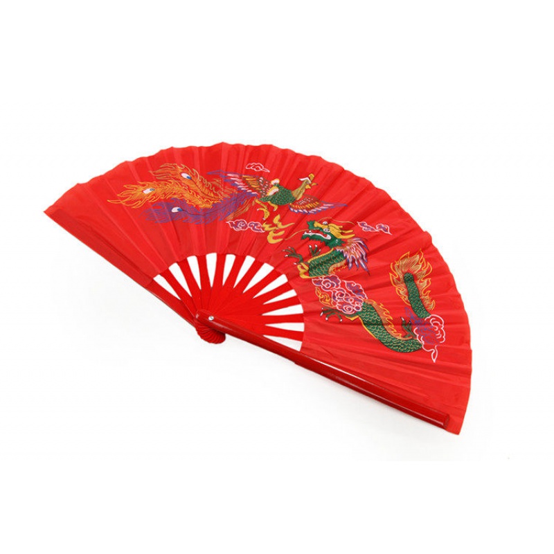 太极扇竹骨功夫扇 表演扇武字双扇木兰扇竹子响扇太极扇子中国风 三维工匠 红骨红面龙凤扇高清大图