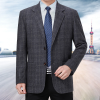 迪鲁奥(DILUAO)春秋中老年男士羊毛呢西服外套男厚款中年西装上衣爸爸装休闲便西 灰色 165(100斤-125斤穿)