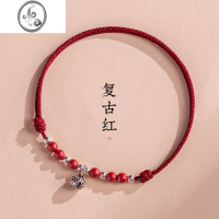 JiMi国风复古银铃红脚绳本命年宫铃脚链女朱砂铃铛夏季新款精致好运潮 复古红