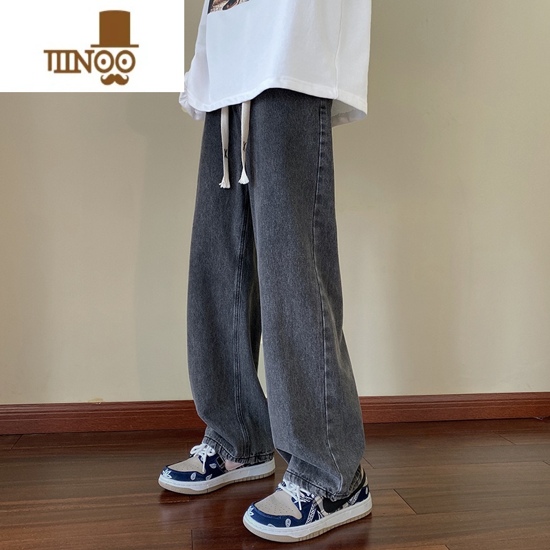 YANXU美式复古蓝色牛仔裤男直筒宽松阔腿长裤潮牌百搭男生裤子休闲高街高清大图
