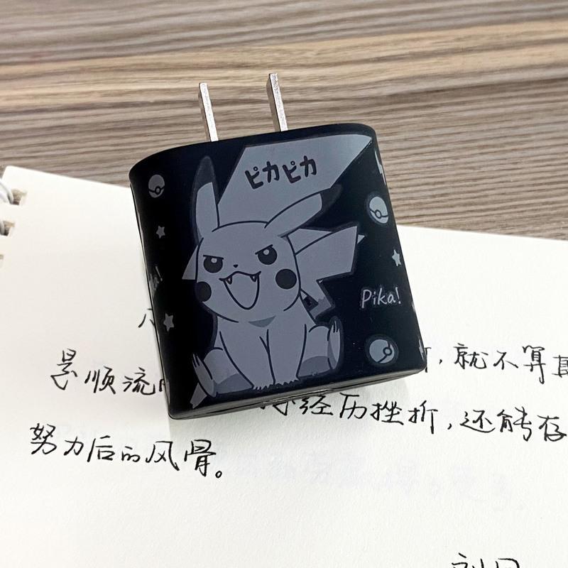 苹果充电器保护套可爱卡通硅胶套20WiPhone12数据线保护套防折断 苹果18w/20充电硅胶套[单个装] 黑色