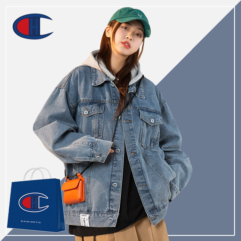 champion冠军春季牛仔夹克男女士百搭水洗上衣外套视频