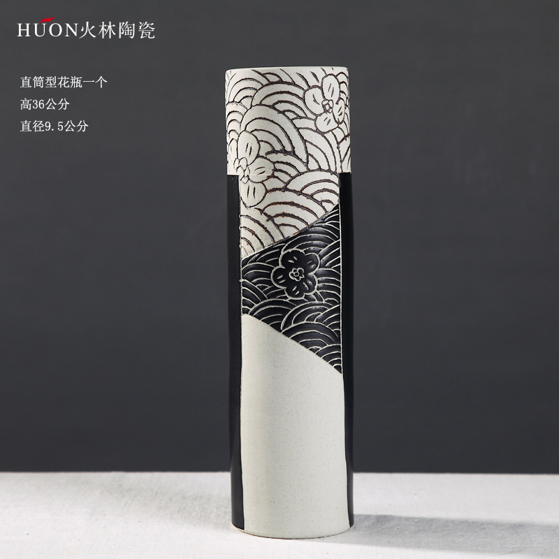 现代简约陶瓷花瓶干花插花器摆件新中式北欧客厅电视酒柜家居饰品 三维工匠 圆球型花瓶一个(升级款全亚光黑)