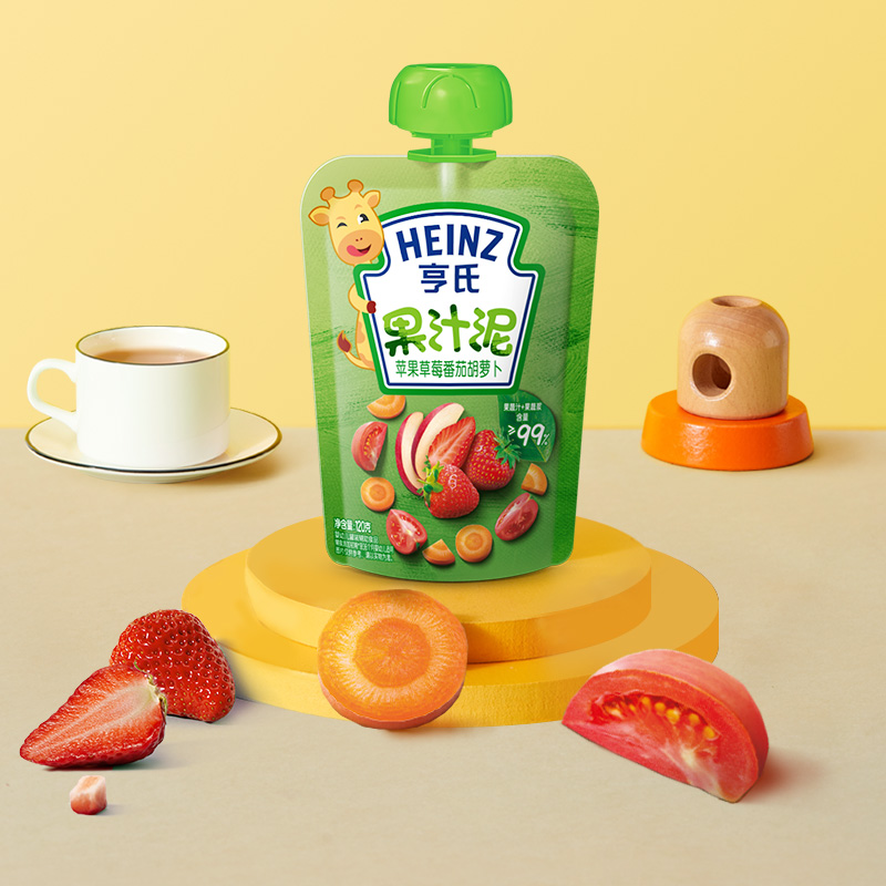 亨氏(Heinz)乐维滋蔬乐2+2果汁泥果泥-苹果草莓番茄胡萝卜120g 果泥婴儿果泥吸吸乐 宝宝水果泥辅食宝宝营