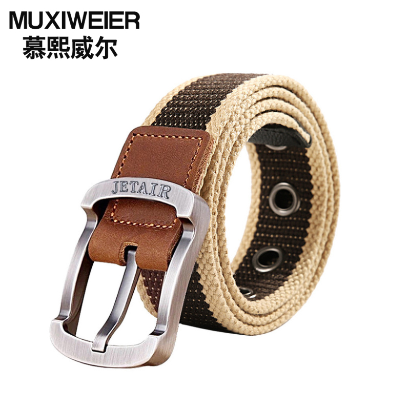 帆布腰带男士皮带针扣青年学生裤带韩版编织牛仔裤带男女加长皮带百搭时尚帅气潮 青年军训皮带户外高清大图