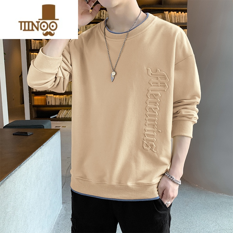 YANXU卫衣男士长袖t恤2023新款潮牌休闲圆领上衣冬季加绒打底衫高清大图