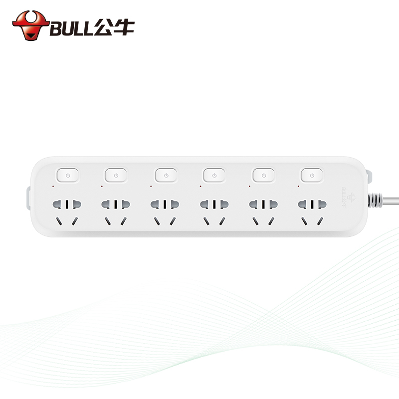 公牛(BULL)插座 GN-B5063 新国标6插位分控开关全长1.8米 带保护门电源插座/接线板/拖线板
