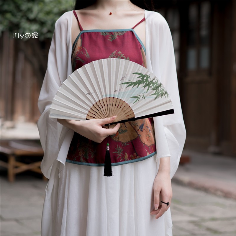 7寸折扇中国风竹扇子男女日式随身折叠扇复古风汉服舞蹈扇 竹夏 三维工匠 竹林鱼高清大图