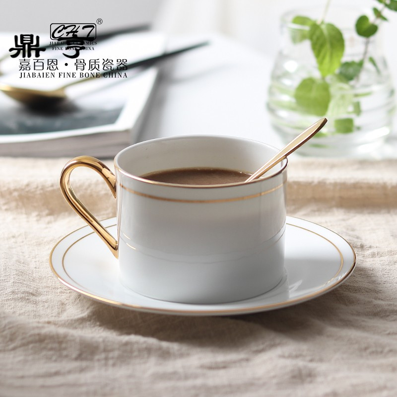 鼎亨北欧咖啡杯简约骨瓷杯欧式下午茶咖啡杯碟套装纯白描金陶瓷杯