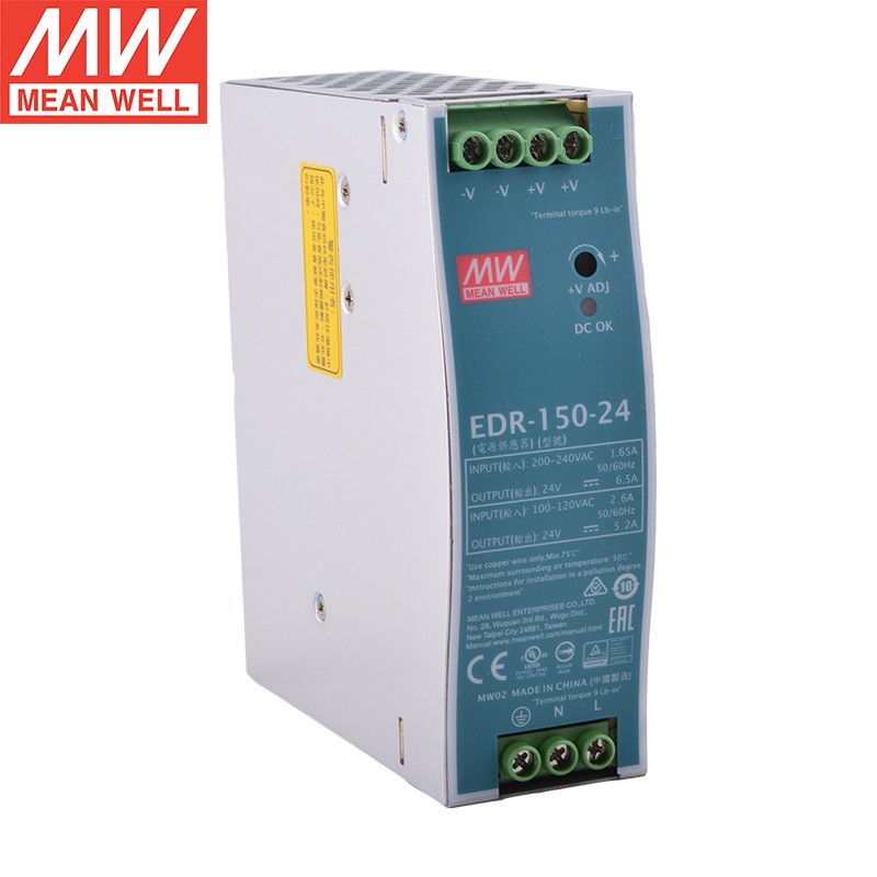 3M 明纬 开关电源24v 超薄导轨电源 EDR-150-24 150W 24V6.5A 恒流限流保护 过热保护高清大图