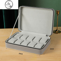 JiMi简约皮质带锁手表盒收纳盒名表收藏盒手表箱家用Watchbox 灰色10位手表枕头包