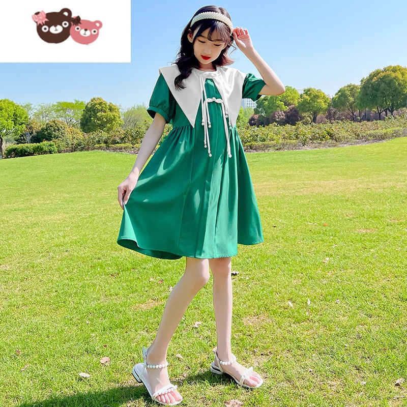 绿彩虹光女童连衣裙夏装8岁小女孩7洋气公主裙夏天6大童夏季儿童雪纺