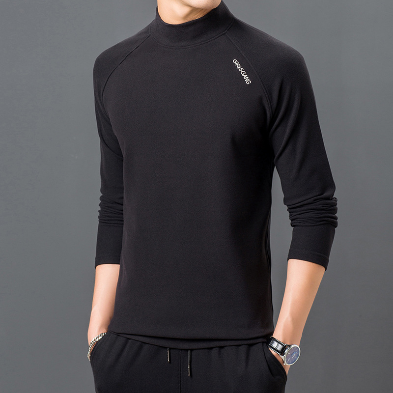 双面德绒男士打底衫秋冬新款半高领时尚休闲保暖德绒卫衣男 1613黑色 M-推荐90-110斤