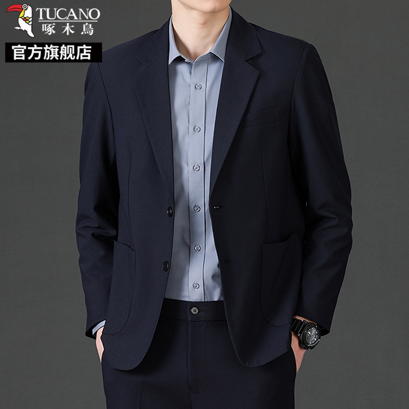 啄木鸟西服套装男士冬装结婚礼服2025秋冬新款加绒加厚西装外套木高清大图