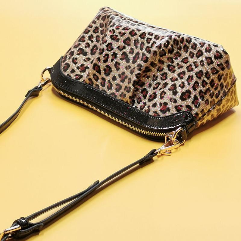 新款豹纹漆皮斜挎包大容量女包高档斜挎包时尚简约小包包云朵包包金色