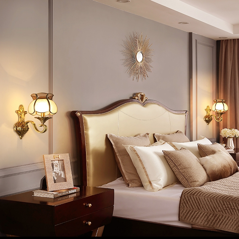 古达铜壁灯欧式卧室床头灯客厅背景墙灯美式简约双头阳台走廊过道灯b