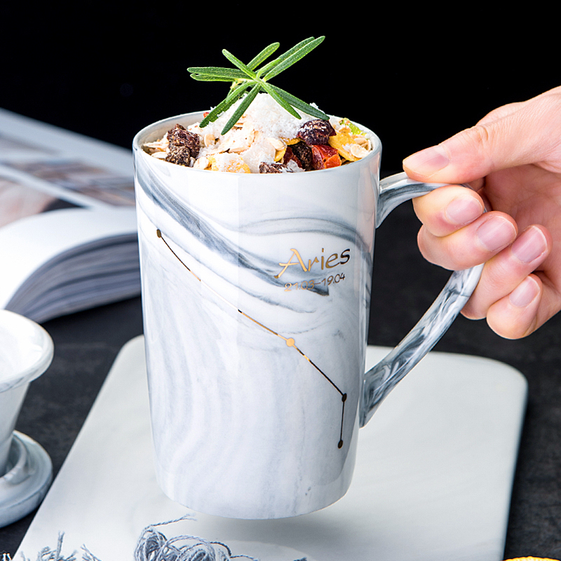 创意过滤茶漏陶瓷杯子个性烘焙精灵潮流星座马克杯带盖勺咖啡杯家用