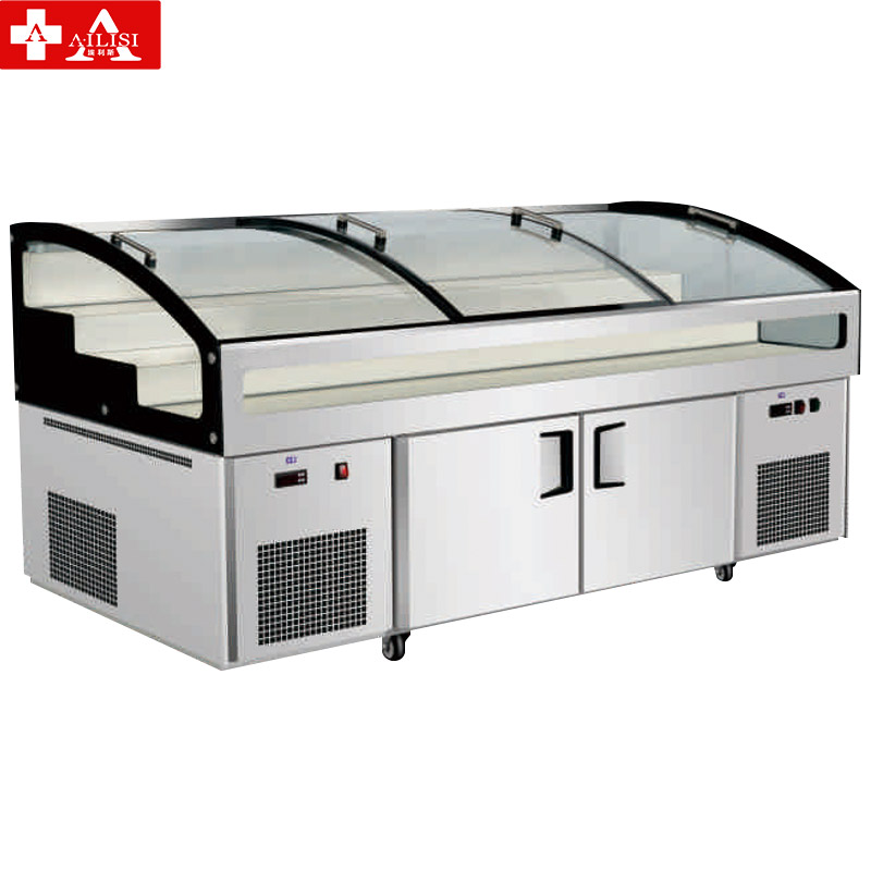 埃利斯冰台柜平台柜 展示柜点菜柜商用饭店烧烤菜品圆弧不锈钢双温冷藏冷冻冰台柜工作台铜管2.5米BT-B2.5-D-T3