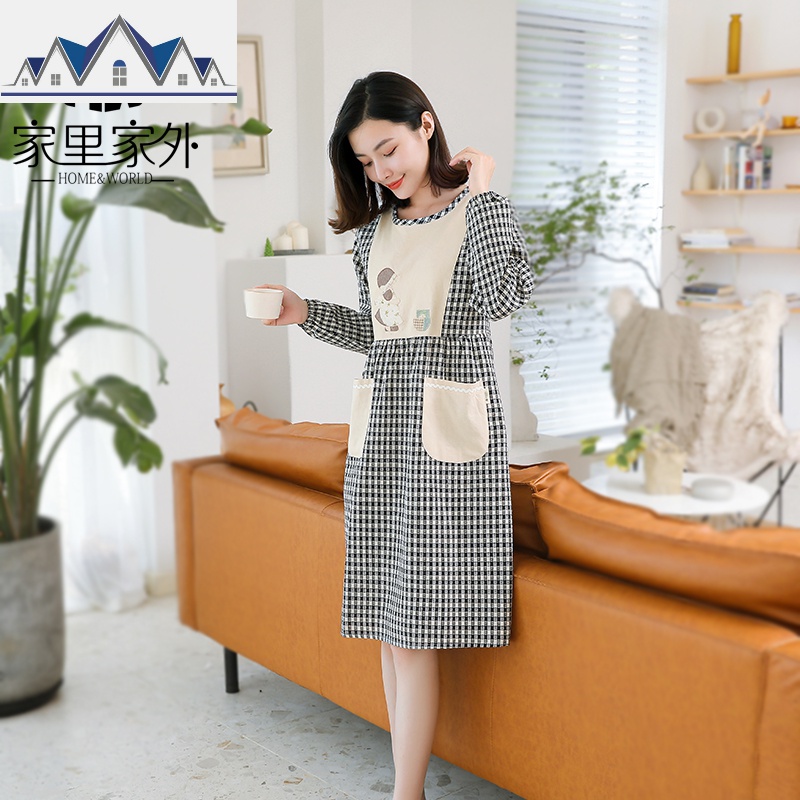 厨房围裙家用防水防油成人加长罩衣女日系可爱时尚长袖工作服定制 三维工匠高清大图