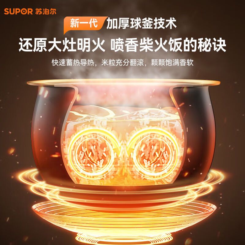 苏泊尔(SUPOR)电饭煲家用4-6个人电饭锅5L大容量蓝钻球釜内胆升级顿卤功能多功能智能电饭煲SF50FC2081高清大图