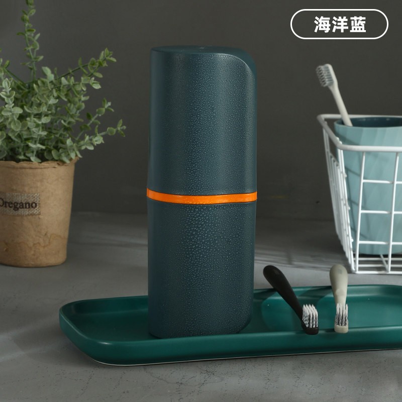 牙刷收纳盒旅行牙刷套装便携式牙刷杯旅游洗漱杯刷牙杯漱口杯LH型 三维工匠 升级双层-天空蓝【带提手】