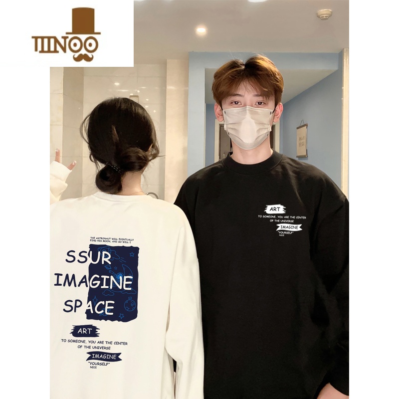 YANXU超火情侣卫衣2023新款圆领ins复古风男女宽松潮牌加绒外套高清大图