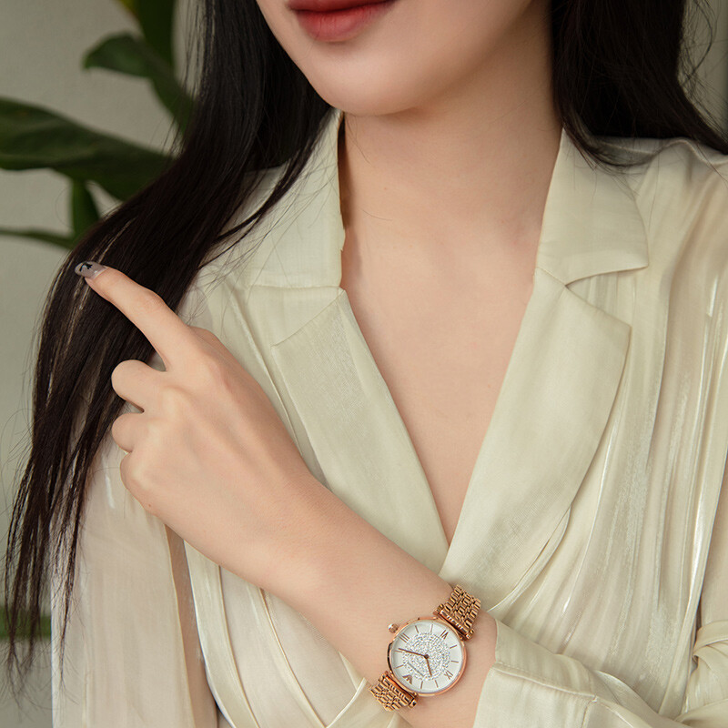 阿玛尼(Emporio Armani)手表满天星系列钢带石英女士腕表情人节送女友生日礼物