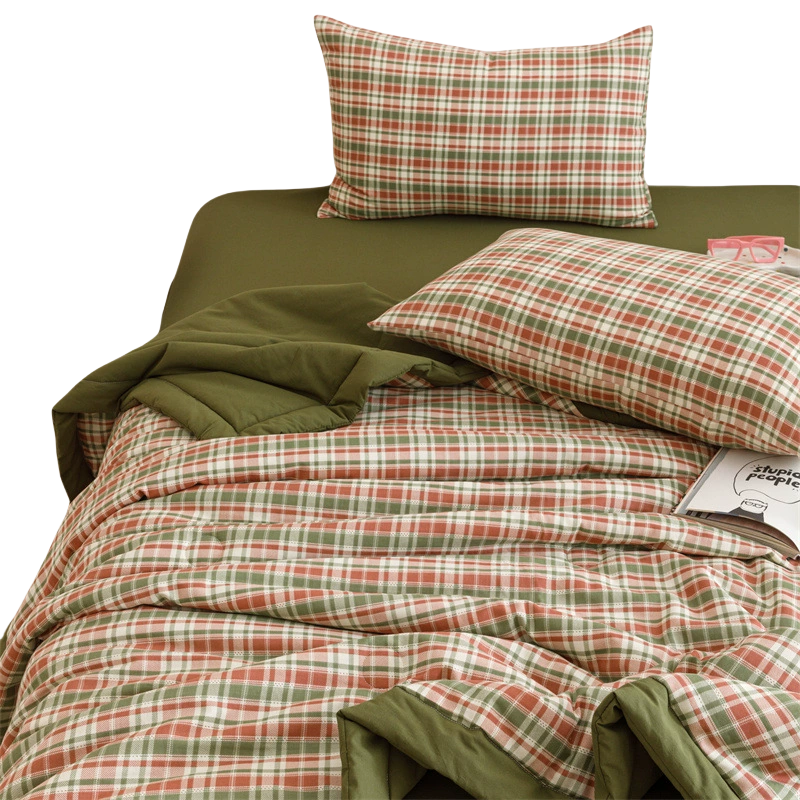 铭思沃双人被 200*230cm条 格子绿 套高清大图