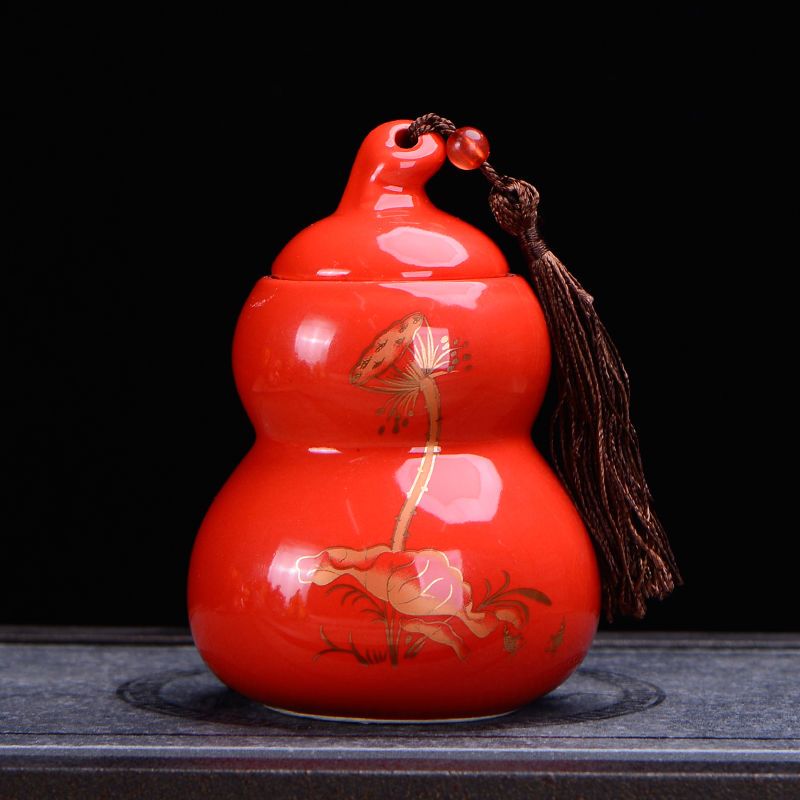 茶叶罐陶瓷迷你小号葫芦茶罐密封茶叶罐普洱存储包装盒家用醒茶罐