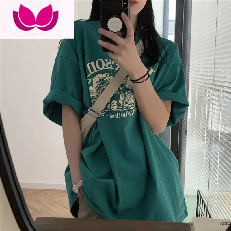 七斓黑色美式t恤女短袖ins潮牌2022年新款夏季学生半袖设计感小众上衣 绿色 XXL