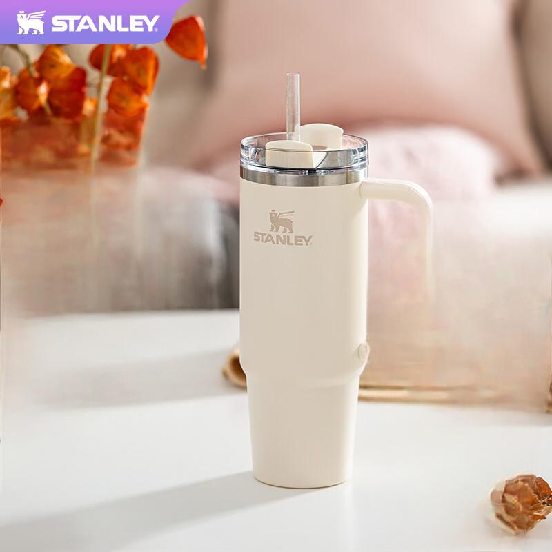 STANLEY巨无霸吸管杯水杯杯子大容量不锈钢保温杯办公车载水杯 吸管杯887ml米白色