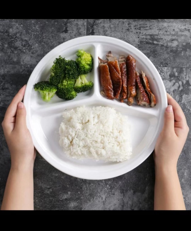 仿瓷密胺10寸三维格盘 仅放冷食 不耐高温不耐高温 [直径26cm,纯白+蓝红LGOGO]高清大图
