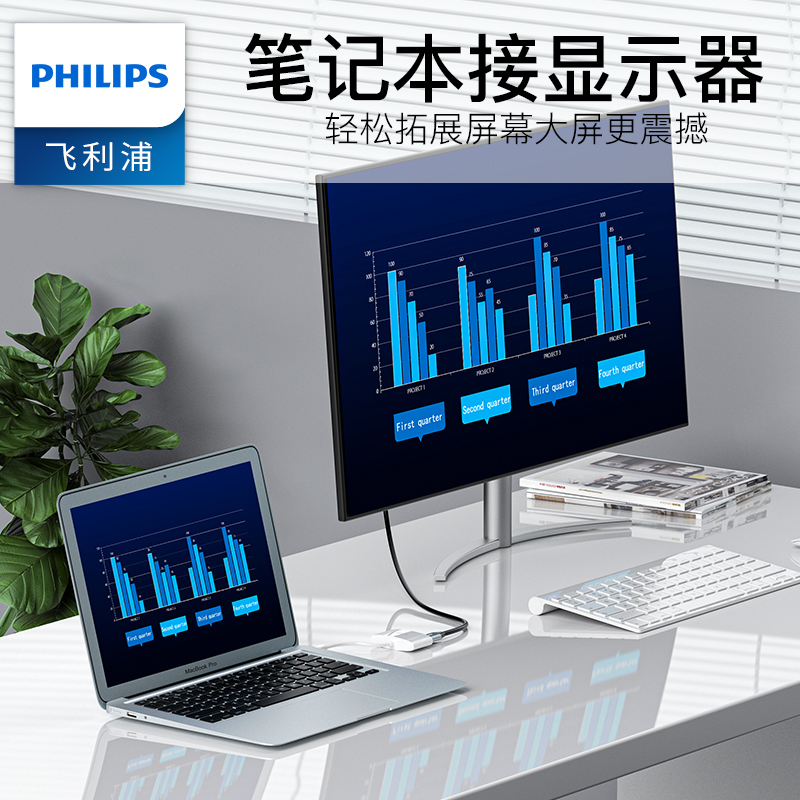 飞利浦(PHILIPS)Mini DP转HDMI/VGA转换器 高清视频转接头 苹果雷电接口笔记本投影仪连接黑