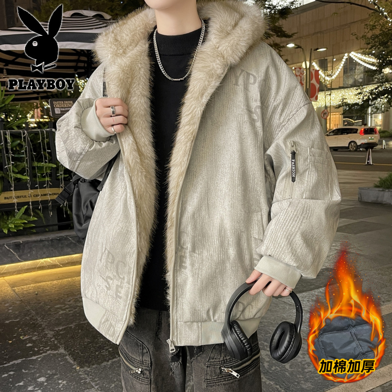 花花公子新款高品质秋冬季青少年加棉加厚棉衣男座山棉服外套_40高清大图