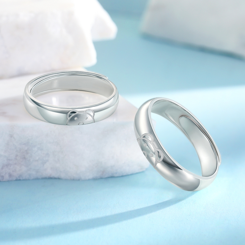 梦金园银戒指足银对戒简约素圈活口戒指情侣对戒纪念日礼物单只