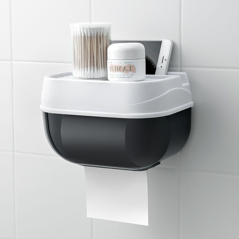 卫生间纸巾盒免打孔防水卷纸抽纸壁挂厕所大号抽纸盒透明款灰黑