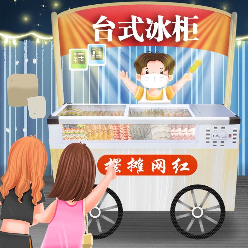 台式冷藏冷冻卧式移动烧烤串串卤菜展示切夫曼摆摊商用冷柜小冰柜_B款1.8米前视窗1800x800x400图片