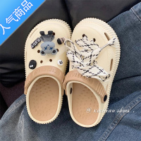 SUNTEK 酷盐系个性黑色洞洞鞋男女夏季踩屎感防滑厚底包头凉鞋ins 卡其色 38-39