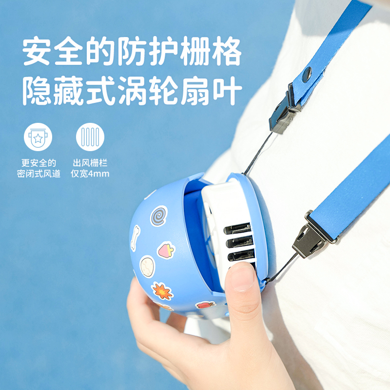 挂脖小风扇学生儿童随身迷你 小电风扇納丽雅便携式懒人挂脖子可爱卡通创意大 格瑞龙·绿[赠DIY贴纸♦挂绳♦]