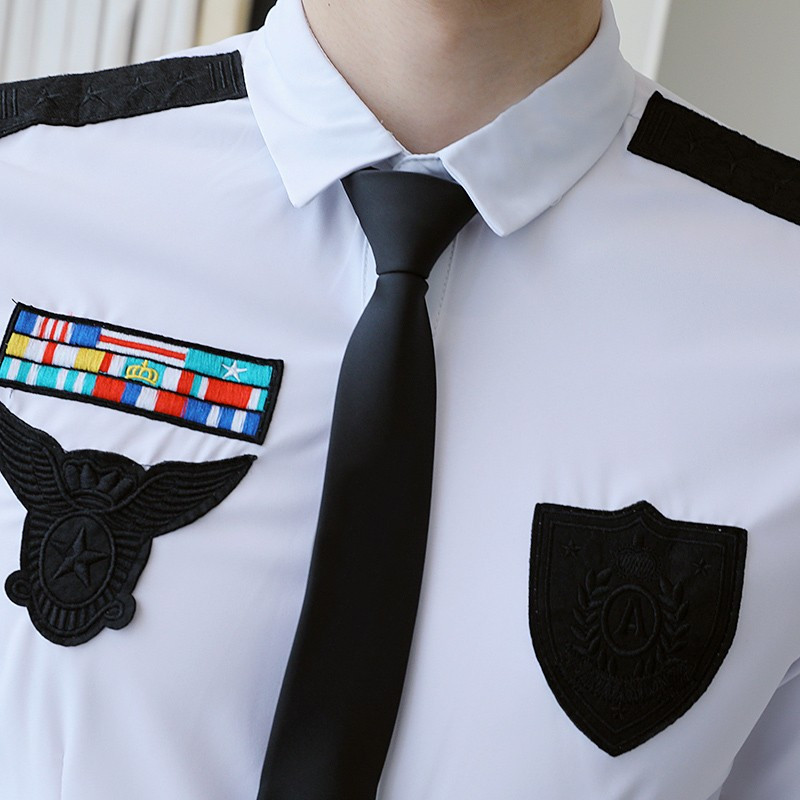 团体白衬衫男工作服短袖夏款七分袖衬衣潮韩版修身空少制服寸衫男