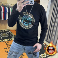 冬季新款加绒加厚卫衣男上衣圆领长袖打底衫欧货保暖秋衣潮64_335 XL 【加绒加厚】W580款自烫图腾黑色