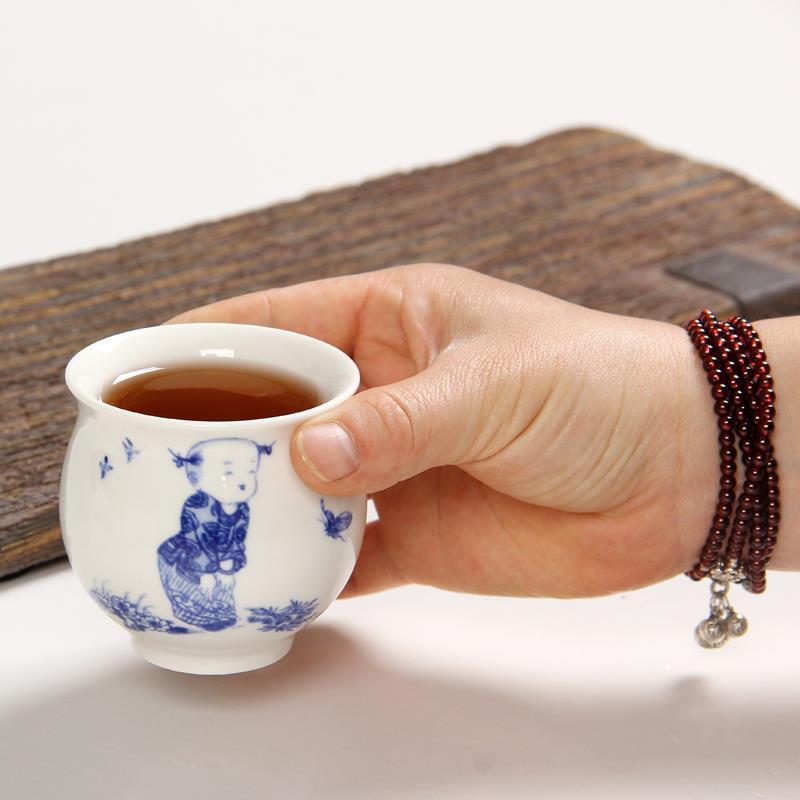 茶杯陶瓷青花瓷茶杯景德镇双层不烫手茶杯功夫茶杯子防烫茶杯日式童趣