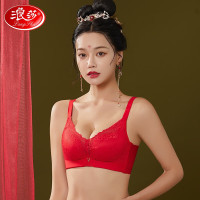 浪莎文胸女士本命年大红色内衣裤无钢圈聚拢四季性感蕾丝套装鸿运礼盒