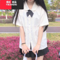 YIBUSHENG季穿搭甜酷学院风校供感jk制服衬衫百褶半身裙两件套装连衣裙G L 白衬衫交叉领结+黑裙两件套装
