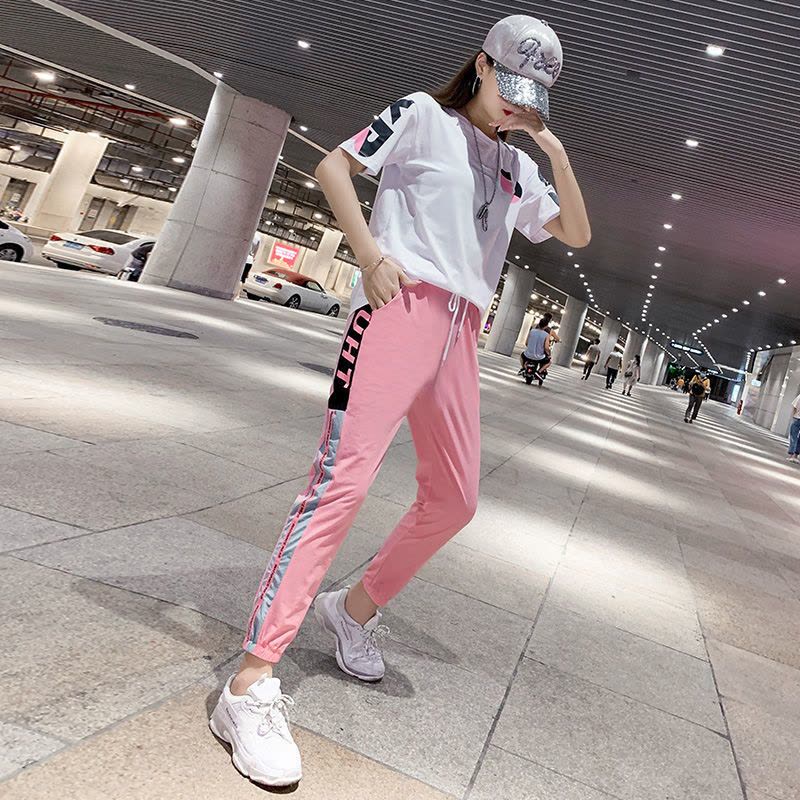 真维斯清纯甜美休闲运动服套装女装夏薄款两件套短袖束脚九分裤潮图片