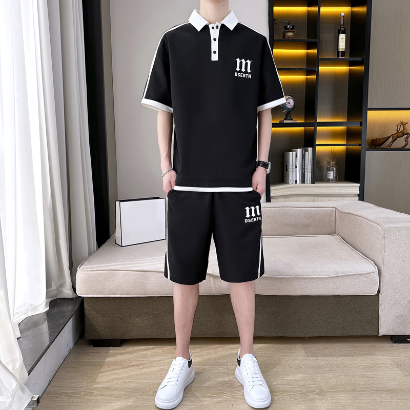 骄克雄狮(jankeleone)休闲运动套装男夏季新款男士翻领体恤透气青年