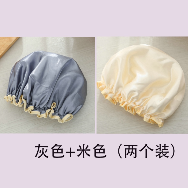 双层成人防水浴帽女款淋浴洗澡帽厨房防油烟帽沐浴帽头罩 三维工匠 灰色+米色高清大图