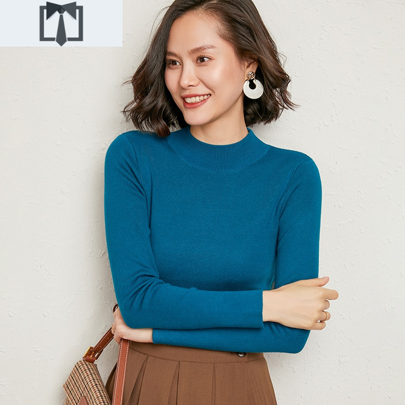 suntek棉线洋气毛衣女半高领紧身针织衫修身丝光棉长袖打底毛衣
