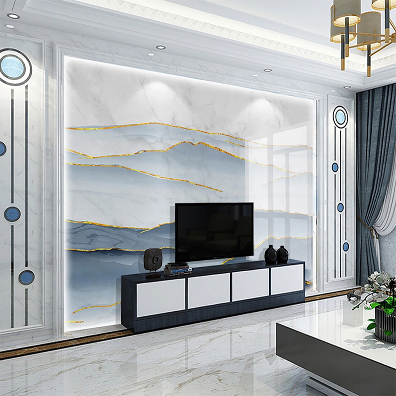 洛蔓 石材电视背景墙瓷砖大板背景 现代简约轻奢新中式山水 金玉满堂